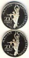 1980. A "XIII. Téli Olimpia / Lake Placid" piefort pár: 200Ft Ag + 200Ft Ag "PRÓBAVERET" T:PP Csak 50db! R! /  Hungary 1980. "Winter Olympics / Lake Placid" piefort pair: 200 Forint Ag + 200 Forint Ag "TRIAL STRIKE" T:PP Only 50 examples! RARE