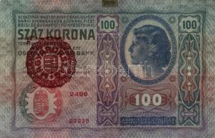 1902. 1000K "Magyarország" piros körlebélyegzéssel + 1902. 1000K II.kiadás piros vízszintes "Deutschösterreich" felülbélyegzéssel + 1912. 100K "Magyarország" piros körlebélyegzéssel + 1918. 10.000K "Magyarország" piros körlebélyegzéssel T:III,III-