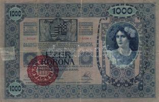 1902. 1000K "Magyarország" piros körlebélyegzéssel + 1902. 1000K II.kiadás piros vízszinte...