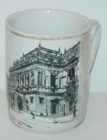cca 1890 Porcelán-bögre az Andrássy út és az Opera képével. Régi teás bobozban / Chinaware mug with ...