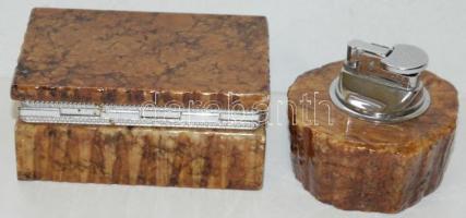 Igényes csiszolt márvány cigaretta-kínáló készlet : hamutál, öngyújtó, cigarettatartó / Exclusive sm...