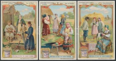 Orosz népviseletek 6 db kőnyomatos Liebig kártya / Russian folkwear 6 litho Liebig cards