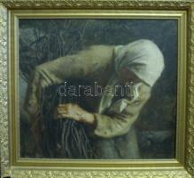 Glatter Gyula (1886-1927): Rőzsehordó asszony. Olaj, vászon, jelzett. / Gyula Glaltter: Wood-carrier. Oil, canvas. Signed. 90x70 cm