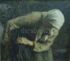 Glatter Gyula (1886-1927): Rőzsehordó asszony. Olaj, vászon, jelzett. / Gyula Glaltter: Wood-carrier...