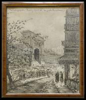 La Porte Saint Denise tusról készült nyomat üvegezett keretben 28x34 cm