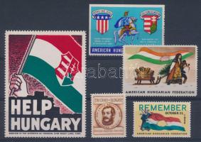 Amerikai Magyarok Szövetsége 5 propaganda levélzáró / American Hungarian Federation 5 propaganda labels