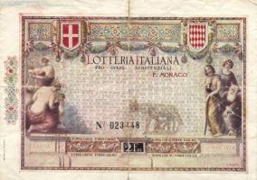 Olaszország/Monaco 1935. Jótékonysági lottószelvény 2Fr T:III- Italy/Monaco 1935. Charity lottery ticket 2 Francs C:VG