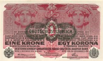 1916. 1K (3x) zöld "Deutschösterreich" fny-sal, egymás utáni sorszámokkal T:I