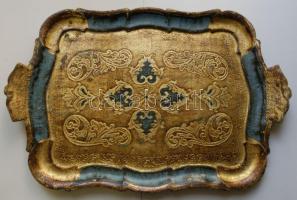 Kézzel festett aranyozott fa tálca 30x44cm