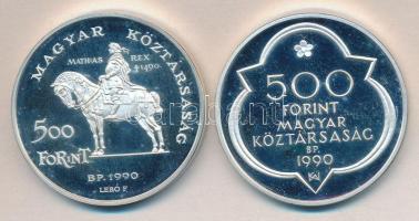 1990. 500Ft Ag + 500Ft Ag "Mátyás király" pár eredeti dísztokban, tanúsítvánnyal T:PP
