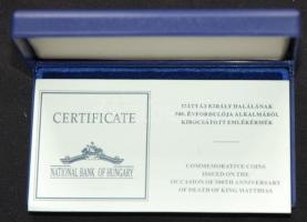 1990. 500Ft Ag + 500Ft Ag "Mátyás király" pár eredeti dísztokban, tanúsítvánnyal T:PP