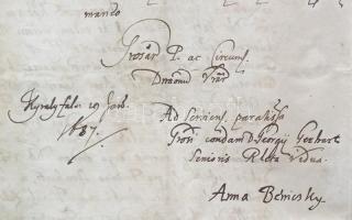 1687 Gerhart György szeredi kapitány felesége Beniczky Anna által írt latin nyelvű, viaszpecsétes le...