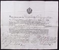 1810 Katonai végelbocsájtó levél Johan Batsch tüzér részére viaszpecséttel és főtiszti aláírásokkal / 1810 Disarming warrant from infantry regiment with dry-seal and signatures. 42x37 cm