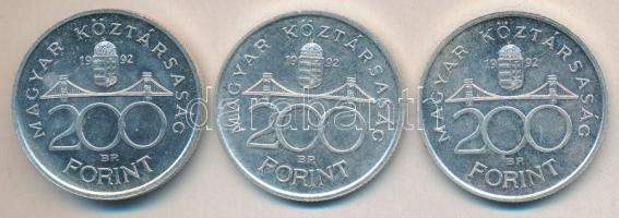 1992. 200Ft Ag "MNB" (3x) T:1-,2