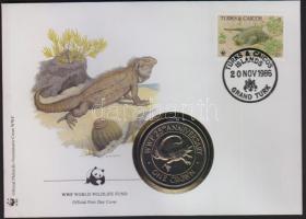 Turks & Caicos szigetek 1988. 1C "Iguana" érmés, bélyeges borítékon T:BU Ismertetővel!