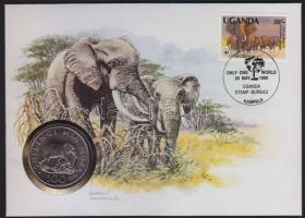 Tanzánia 1986. 100Sh érmés borítékon, alkalmi bélyegzős ugandai bélyeggel T:1