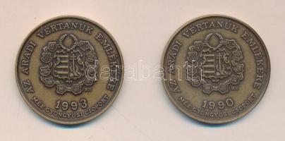 1993. "MÉE Gyöngyösi Csoport-Az Aradi Vértanúk Emlékére / Aulich Lajos" Br emlékérem (2x) hibás és normál veret! szign:B.GY. (d=42mm) T:BU