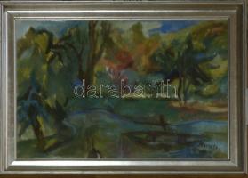 Mersits Piroska (1926-1988): Tóparton. vegyes technika, papír. Jelzett. 31x46 cm keretben