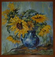 Olvashatatlan jelzéssel: Napraforgó csendélet, olaj-farost, keretben 62x68cm