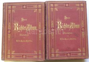 Richter Ludwig: Neues Richter-Album. Ludwig Richter`s Illustrationen zu W. O. Horn`s Schriften. I-II. kötet. Frankfurt am Main, Sauerländer, 1873. közel 500 illusztrációval. Aranyozott vaknyomásos egészvászon kötésben. Belül néhol foltos. / Nearly 500 illustrations. Embossed, golded linen binding. Inside some stains. 20x28 cm