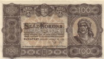 1923. 100K (5x) nyomdahely jelölés nélkül és egy jelöléssel  T:I-,II