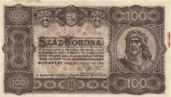 1923. 100K (5x) nyomdahely jelölés nélkül és egy jelöléssel  T:I-,II