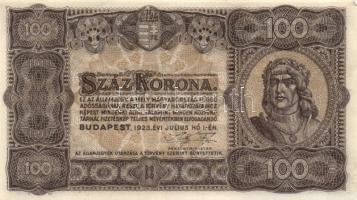 1923. 100K (5x) nyomdahely jelölés nélkül és egy jelöléssel  T:I-,II