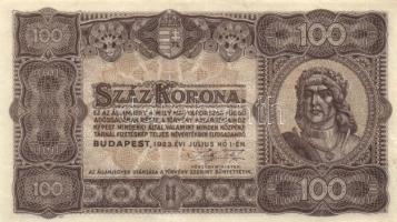 1923. 100K (5x) nyomdahely jelölés nélkül és egy jelöléssel  T:I-,II