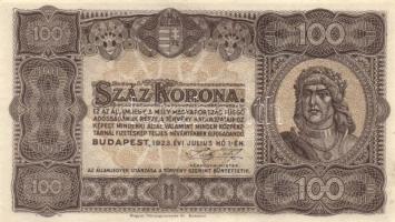 1923. 100K (5x) nyomdahely jelölés nélkül és egy jelöléssel  T:I-,II