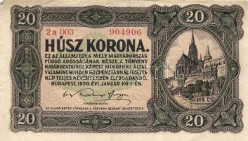 1920. 20K sorszám között nincs pont (3x), egyik nagyon alacsony sorozatszámú T:II,II-