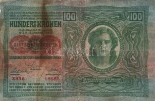 1912. 100K mindkét oldal német és piros vízszintes "Deutschösterreich" felülnyomással + 1912. 100K piros "Magyarország" felülbélyegzéssel T:III,III-