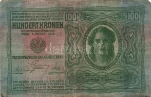1912. 100K mindkét oldal német és piros vízszintes "Deutschösterreich" felülnyomással + 19...