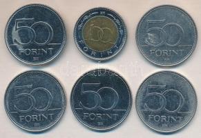 2002. 100Ft "Kossuth" + 2004-2007. 50Ft 5db klf emlékverete T:2