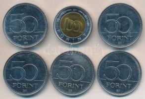 2002. 100Ft "Kossuth" + 2004-2007. 50Ft 5db klf emlékverete T:2