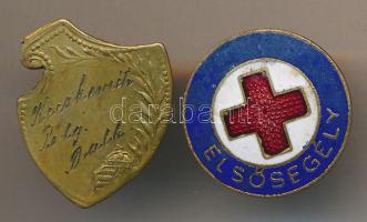 ~1900 "Kecskeméti Polgári Dalkör" zászlószeg + zománcozott "elsősegély" jelvény T:2