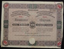 Budapest 1929. "Részvénytársaság Villamos és Közlekedési Vállalatok számára" 10 részvénye 100P-ről szelvényekkel