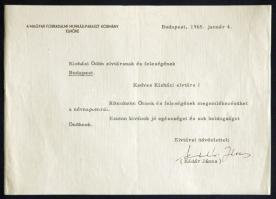 1965 Kádár János aláírt eredeti levele  Magyar Forradalmi Munkás-Paraszt Kormány fejléces levelén