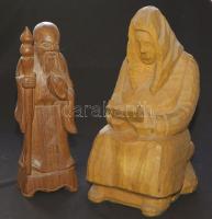 2db kis méretű faragott fa szobor, az egyik jelzett