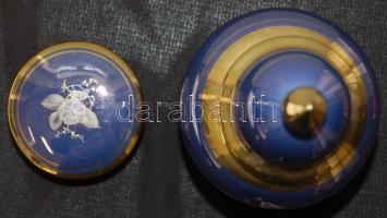 Kézzel festett porcelán edényke fedővel, lia arany díszítéssel Szeged Gabonakutató 1998 felirattal +...