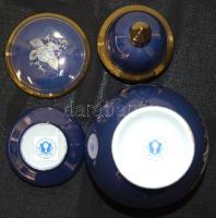 Kézzel festett porcelán edényke fedővel, lia arany díszítéssel Szeged Gabonakutató 1998 felirattal +...