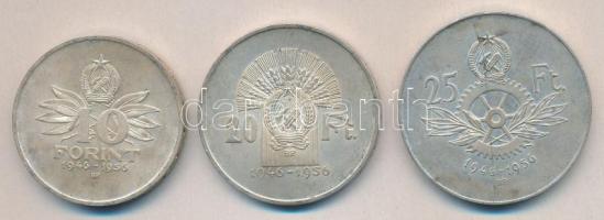 1956. 10Ft + 20Ft + 25Ft Ag "10 éves a Forint" sor T:2+