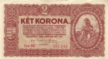 1920. 2K "2aa 001" (2x) egymás utáni sorszámmal T:II (hajtatlanok)