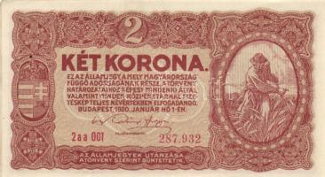 1920. 2K "2aa 001" (2x) egymás utáni sorszámmal T:II (hajtatlanok)