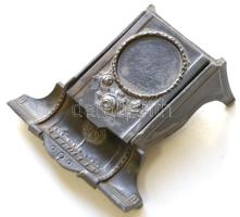 Szecessziós ón tinta- és tolltartó, a fedele törött