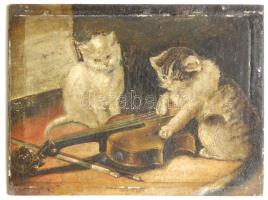 Jelzés nélkül: Macskák, olaj-farost 12x16cm
