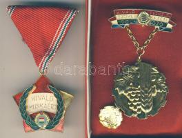 ~1970 "Kiváló Termelőszövetkezeti Dolgozó" kitüntetés kitűzővel dísztokban + "Kiváló Munkáért" kitüntetés kék színű dísztokban T:1