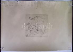 Borsos Miklós (1906-1990): Napozás a tengerparton, rézkarc-papír, jelzett 42x61cm