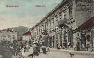 Sátoraljaújhely Rákóczi utca, temetkezési vállalat az Őrangyalhoz, Gyarmathy Béla vegyeskereskedése, üzletek