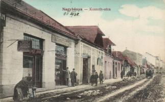 Nagybánya Kossuth street with the bookshop of Lőrinc Krizsanovszky