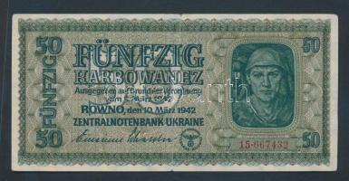 Ukrajna/Német megszállás II. világháború 1942. 50 Karbovanec T:II-
Ukraine/German occupation WWII 19...